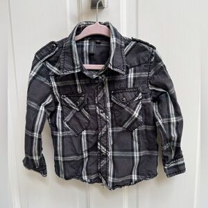 Smash 3T Girls Black Gray Plaid Long Sleeve Button Down Shirt w Design on Back